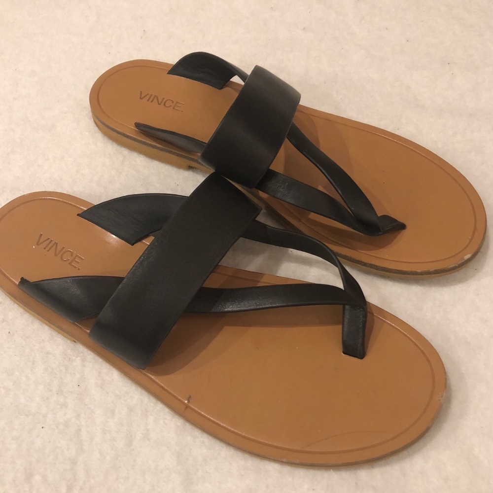 Vince Flat Black Strappy Sandals
